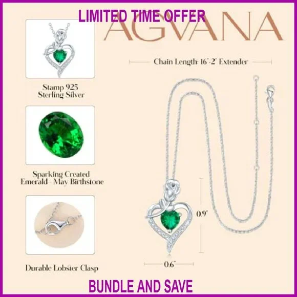Sterling Silver Rose Heart Pendant Necklace with Gemstone Birthstone Gift
